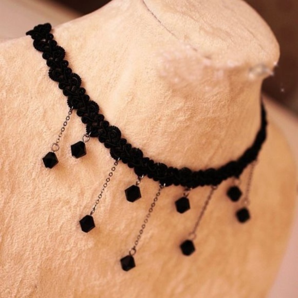 NEW!  Choker Necklace w Bead Dangles - Picture 1 of 2